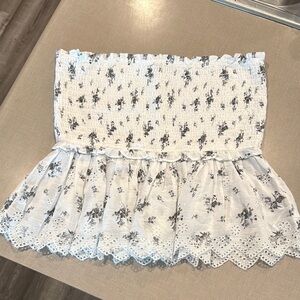 American Eagle Outfitters White and Black Smocked Mini Skirt